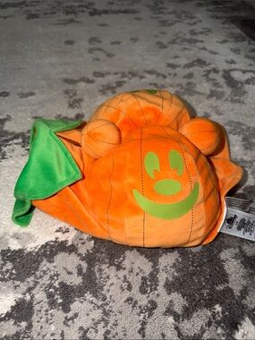 Disney Orange Plush Pumpkin pet costume with Green Leaf Accent